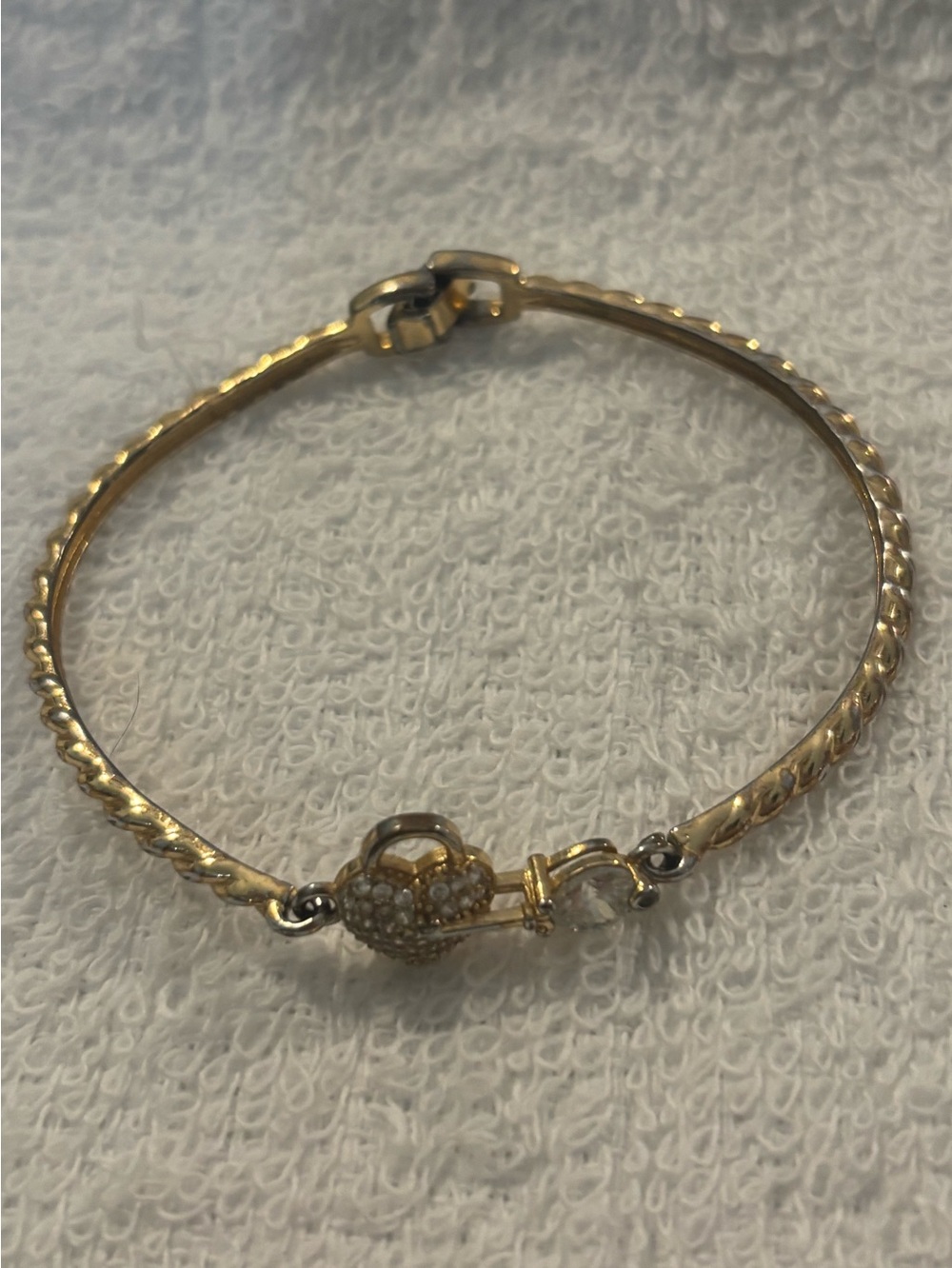 Gold Tone Heart and Key Charm Bangle Bracelet
